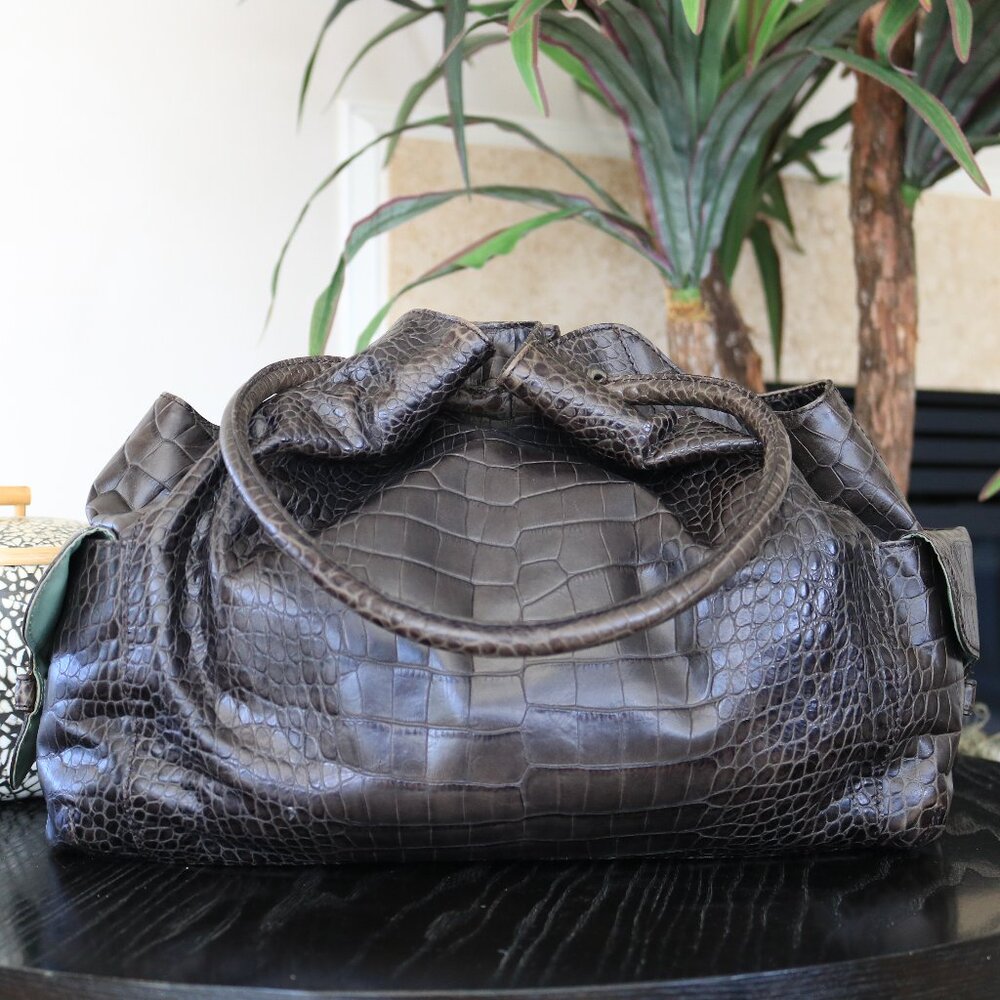 Cole Haan Dark Brown Crocodile Leather Shoulder Bag